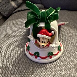 Disney Festive Ornament with Green Bow and Santa Hat